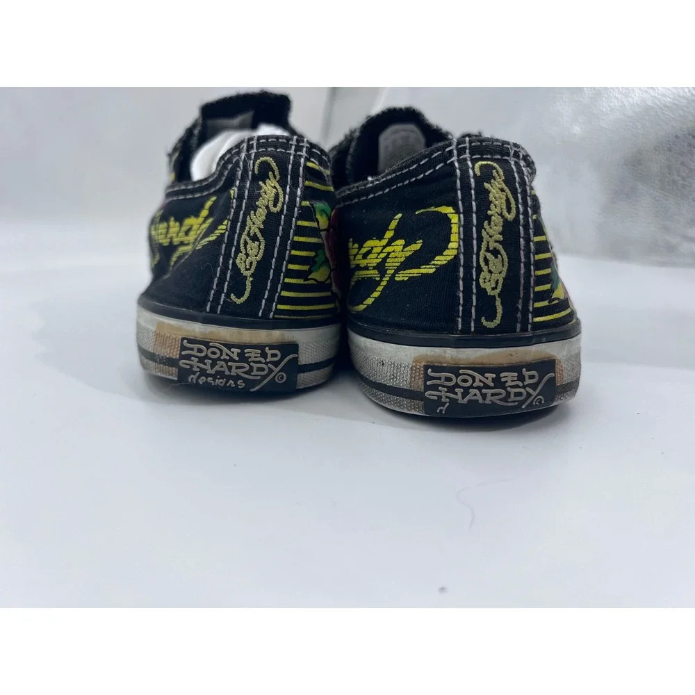 Ed Hardy Womens Love Kills Slowly Black Canvas Slip On Tattoo Sneakers Size 10